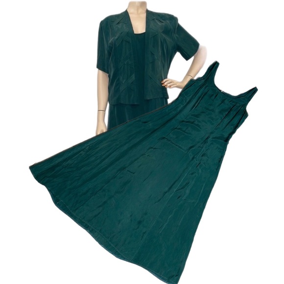 Vintage Dresses & Skirts - Vintage 2 Piece Green Sueded Dress and Jacket Set